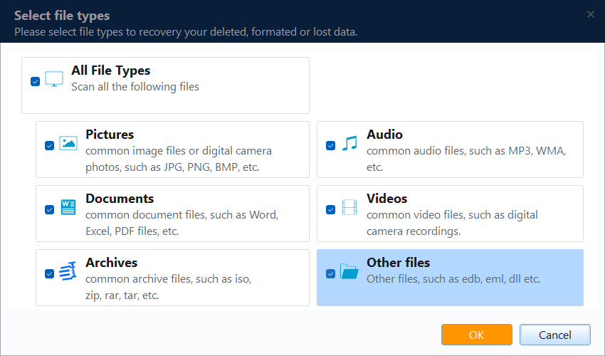filter scan results by file type path date or file name