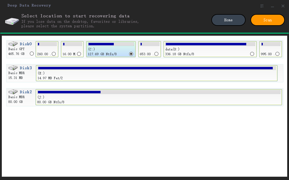 select the flash drive where data lost and click scan