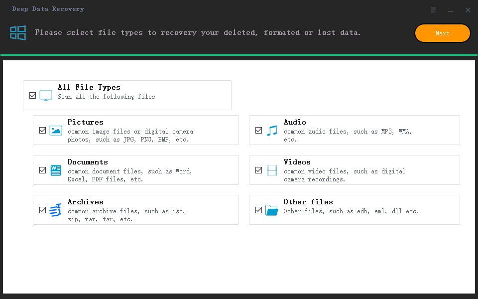 Select file types that you want to recover