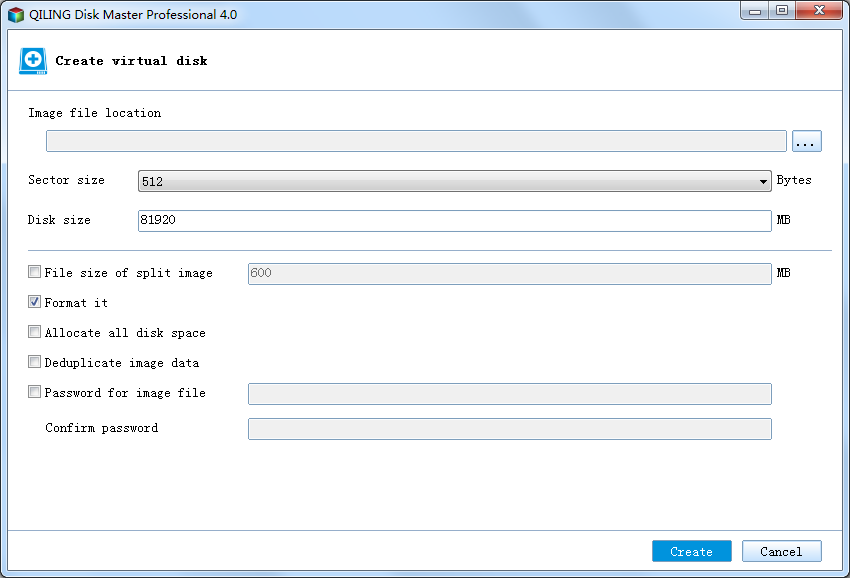 Create virtual disk