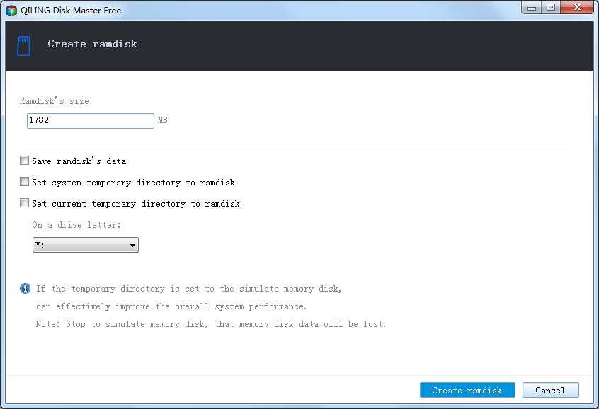 Click Create ramdisk in Qiling Disk Master