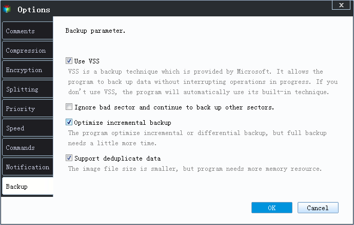 disk master's backup options