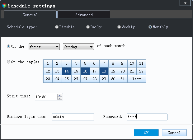 Monthly schedule