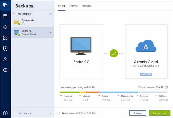 Acronic cyber protect home office main interface