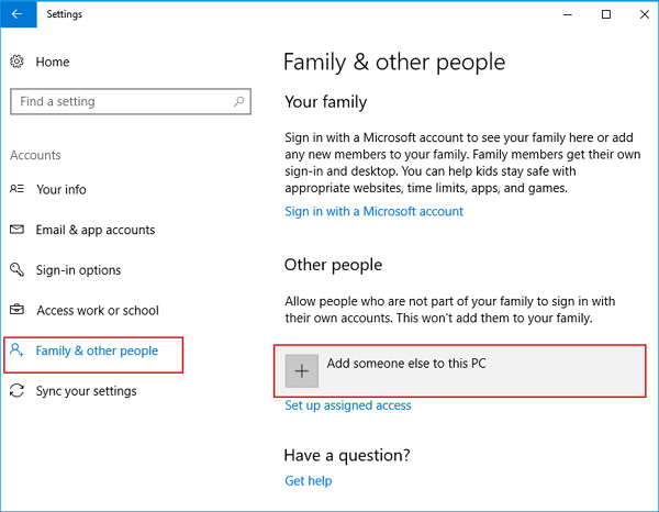 create a new user account to your pc