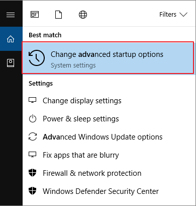 Change advanced startup options