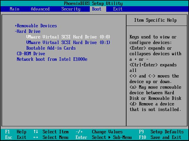 The BIOS setup Window utility for accessing the system booting sequence.
