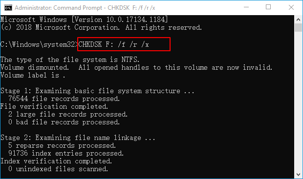 Using chkdsk to fix a corrupted SD card without data loss step 2