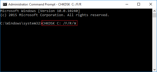 Run CMD CHDKSK command to fix disk error