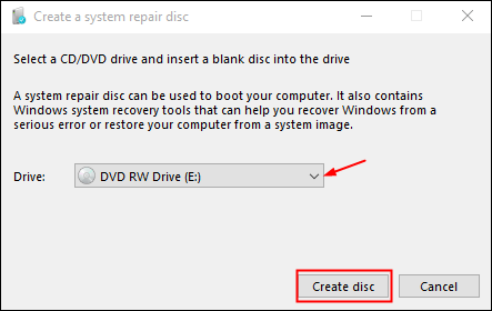 create a system repair disc step 2