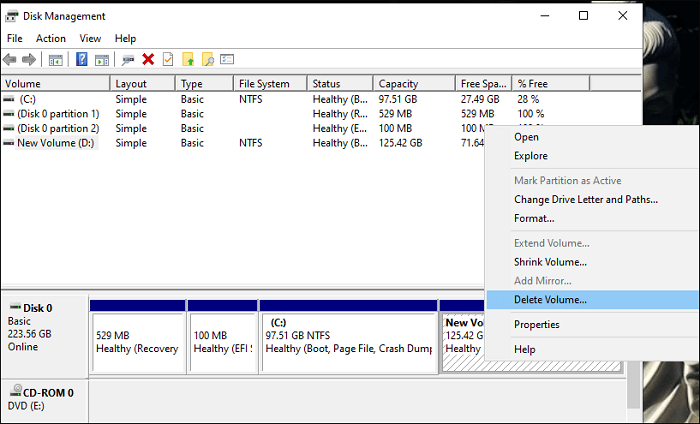 Right Click and Select Delete Volume 