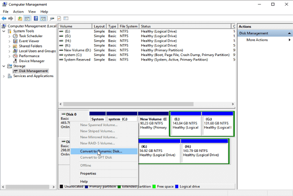 convert basic disk to dynamic disk