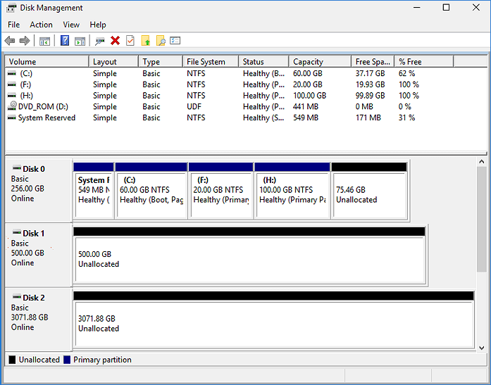 convert dynamic disk to basic with free tool - Disk Management