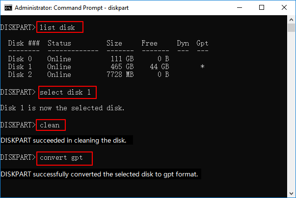 Convert mbr to gpt using cmd