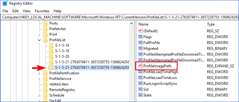 fix corrupt user profile in windows 10 registry editor