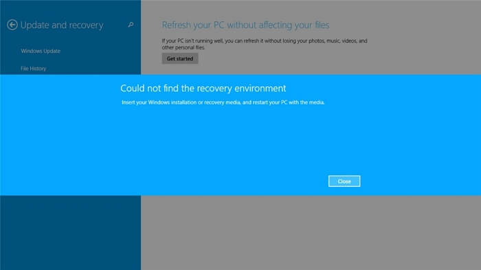 could not find the recovery environment