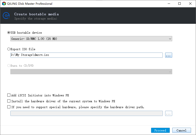 create a USB emergency disk of Qiling Backup