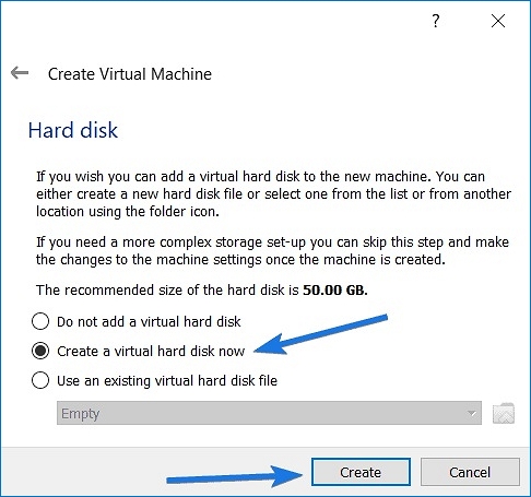create a virtual hard disk now