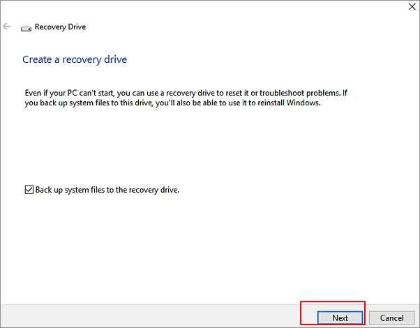 Create recovery drive before Windows update.