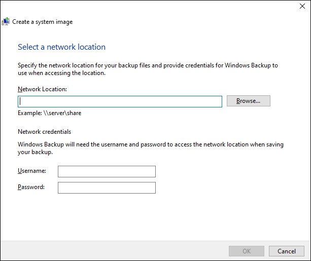 create a system image on network drive