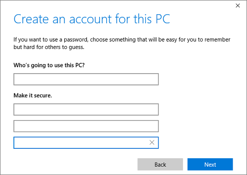 create new user account in windows 10 to fix corrupt user profile
