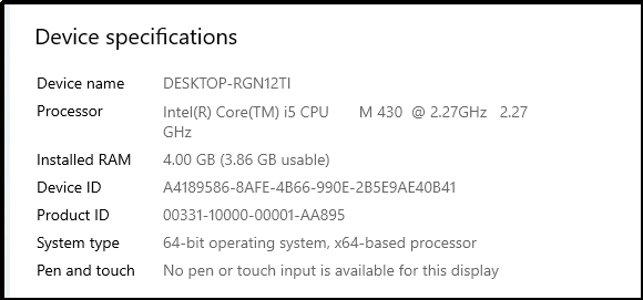 device specification