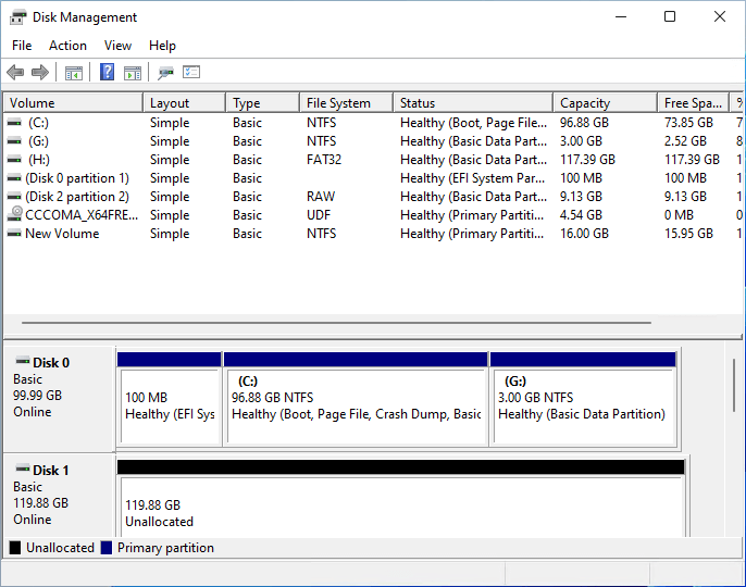 Image of Windows 11 disk management