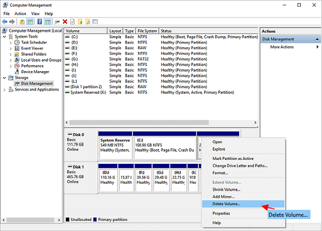 delete volume to extend c drive