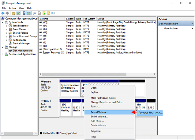 disk management extend volume