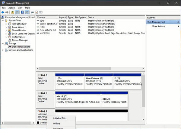 initialize HDD/SSD in disk management