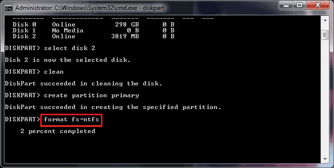 type format fs=ntfs to format hard drive with command prompt