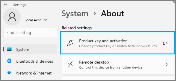 select product key and activation