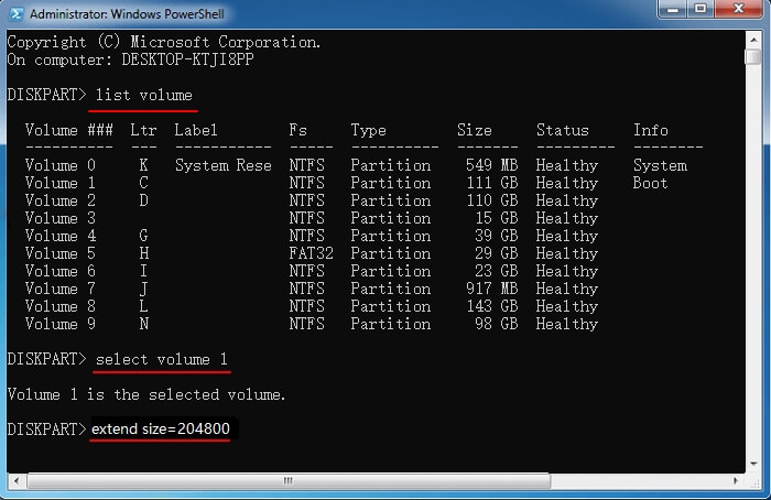 Extend C drive in DiskPart on Windows 7