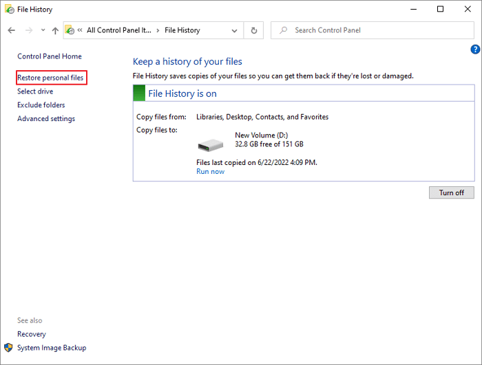 restore personal files with file history