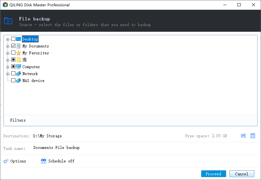 choose file to backup