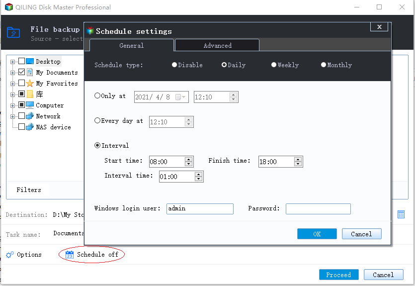 set schedule backup step1