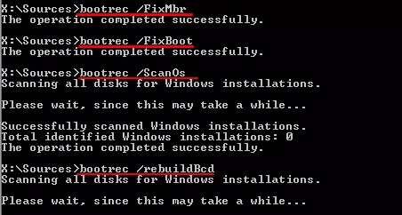 run the command to repair windows boot loader