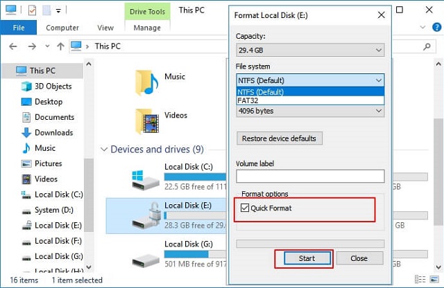 format disk in file explorer