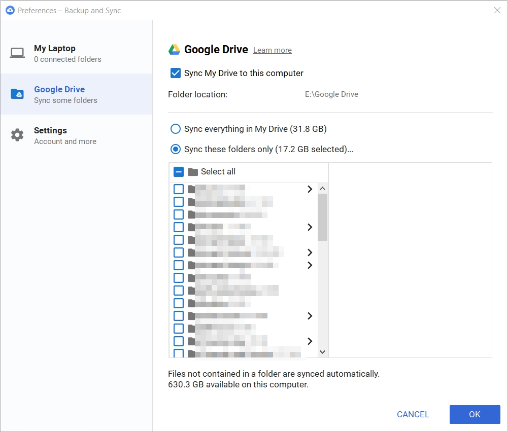 Google Drive Sync Folder Settings