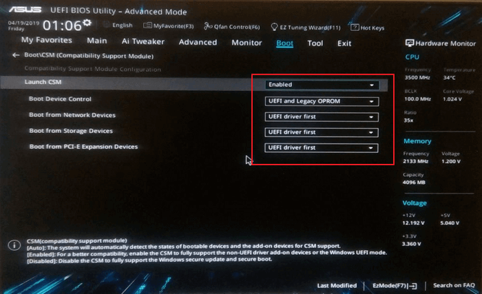 boot to UEFI mode 