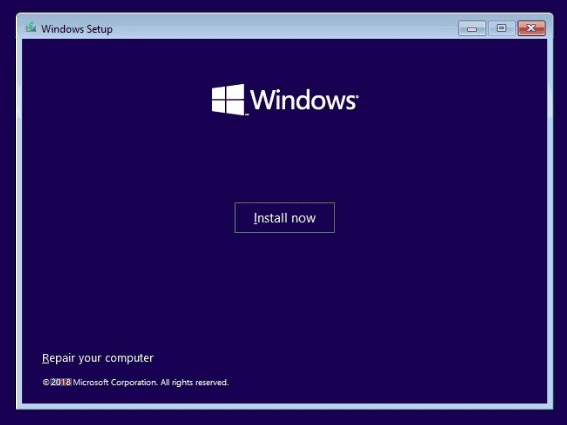 Boot to Windows setup interface