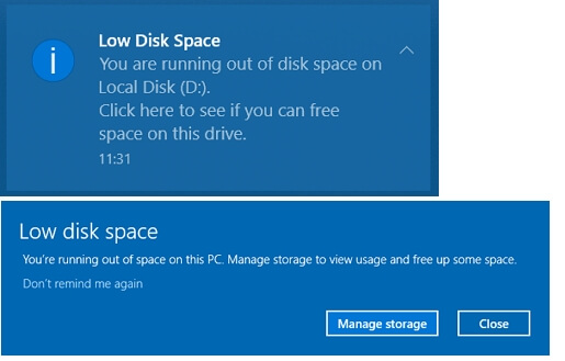Low Disk Space Errors