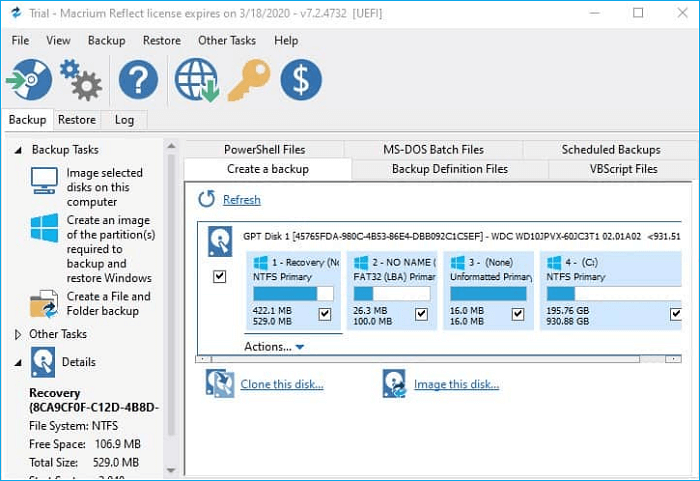 Image of disk imaging software - Macrium Reflect