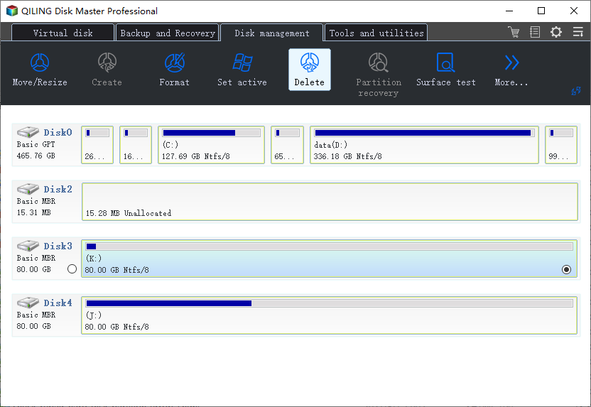 Select partitions to delete