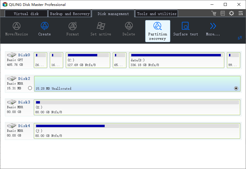 Select disk to scan lost partition