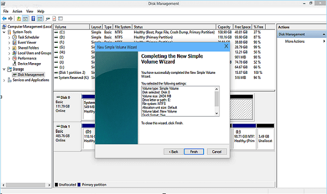 Partition hard drive Windows 10 with disk management.