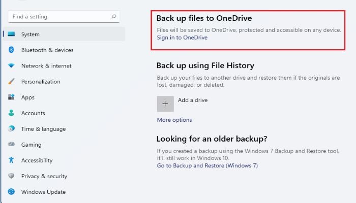 use onedrive to backup files in windows 11 step 1