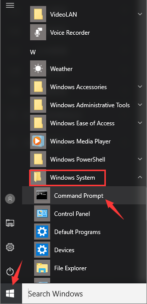 Open Command Prompt from start menu