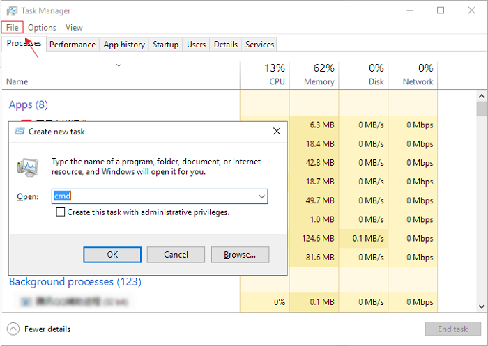 Open Command Prompt from task manager