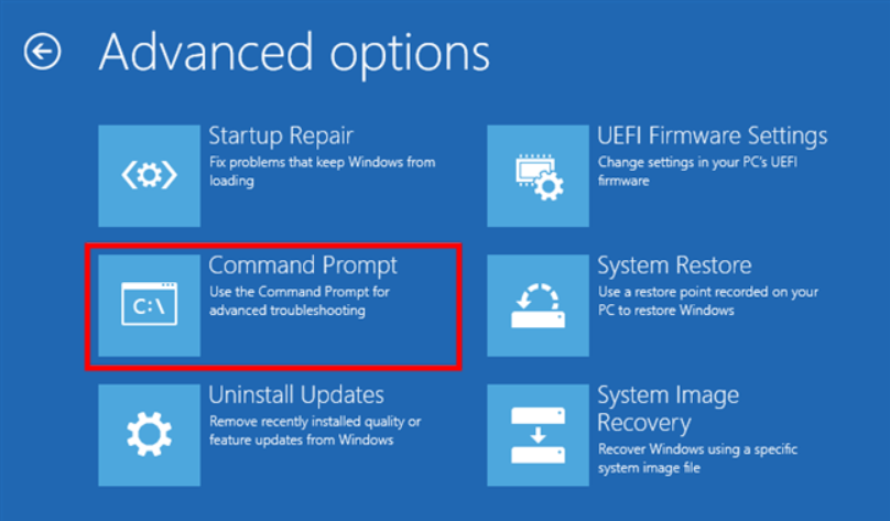 open command prompt through advanced options